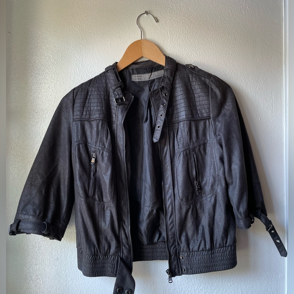 Zara woman’s charcoal faux leather jacket size S GUC